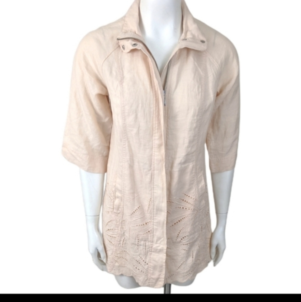 Chico’s Pink Eyelet Linen Zip Up Jacket Size 0